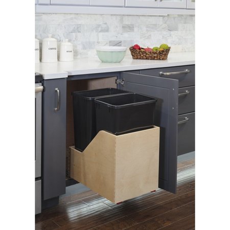 Hardware Resources 50 Qt Trash Can, Black, White Birch CAN-WBMD50B